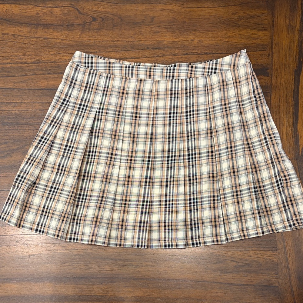 Pink Lily Cream and Black Plaid Mini Skirt